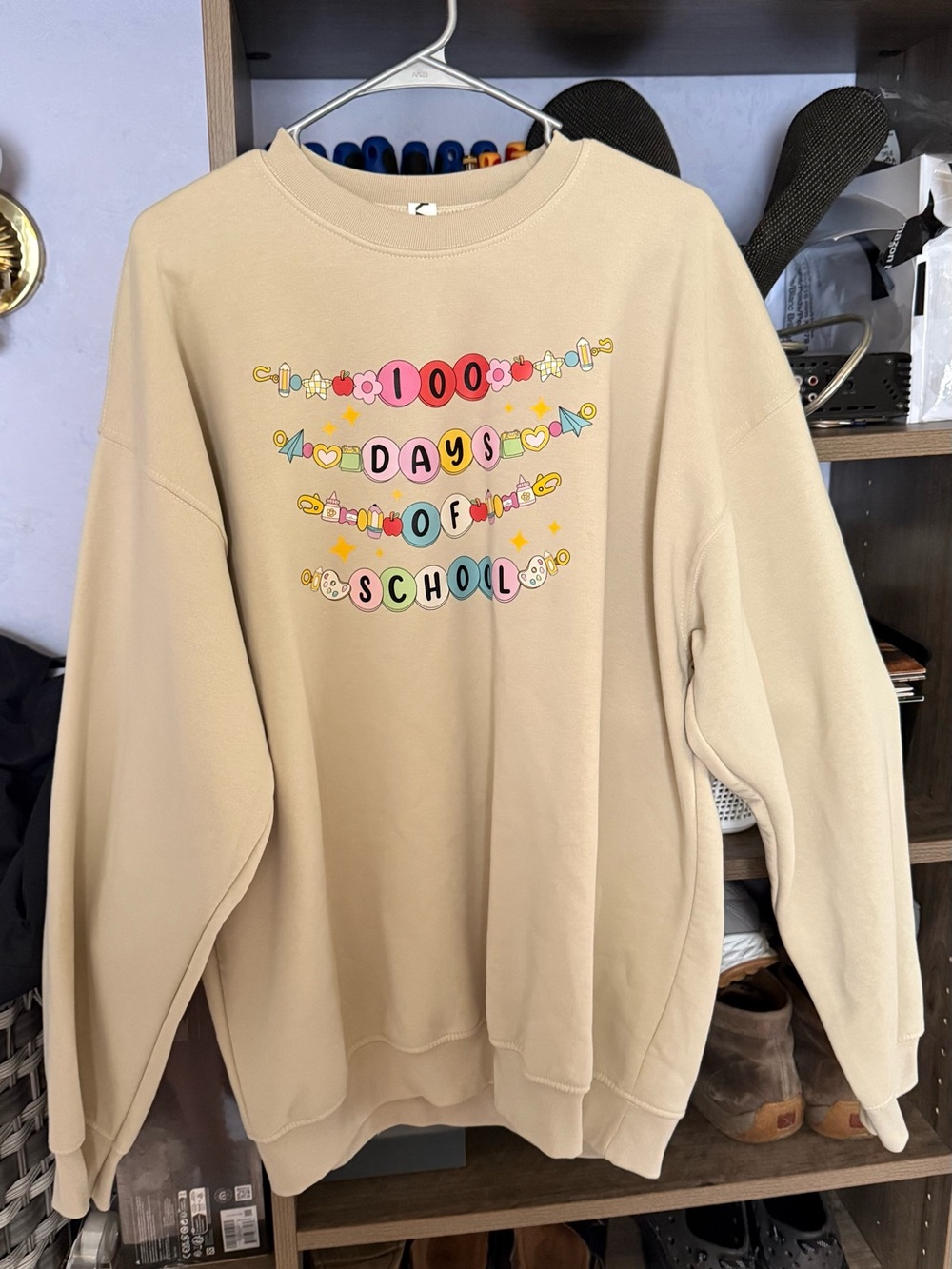 Beige "100 Days of School" Graphic Sweatshirt